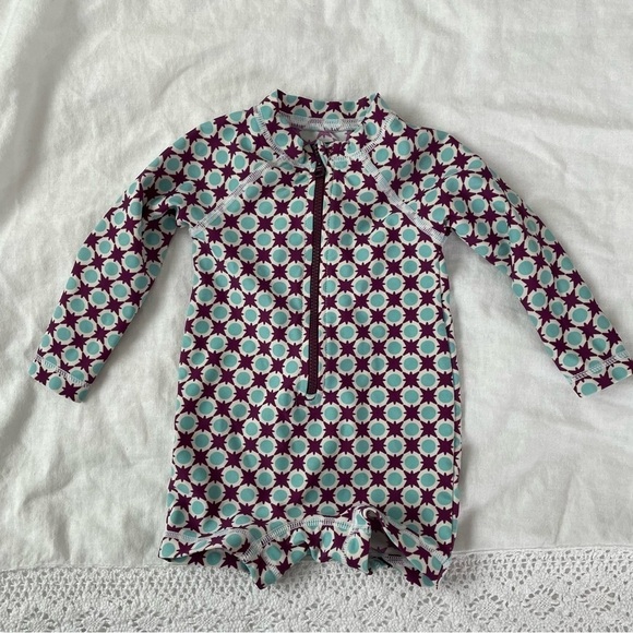 Tea Collection 6 to 12 mo rash guard one piece geometric print long sleeve blue - Picture 1 of 5
